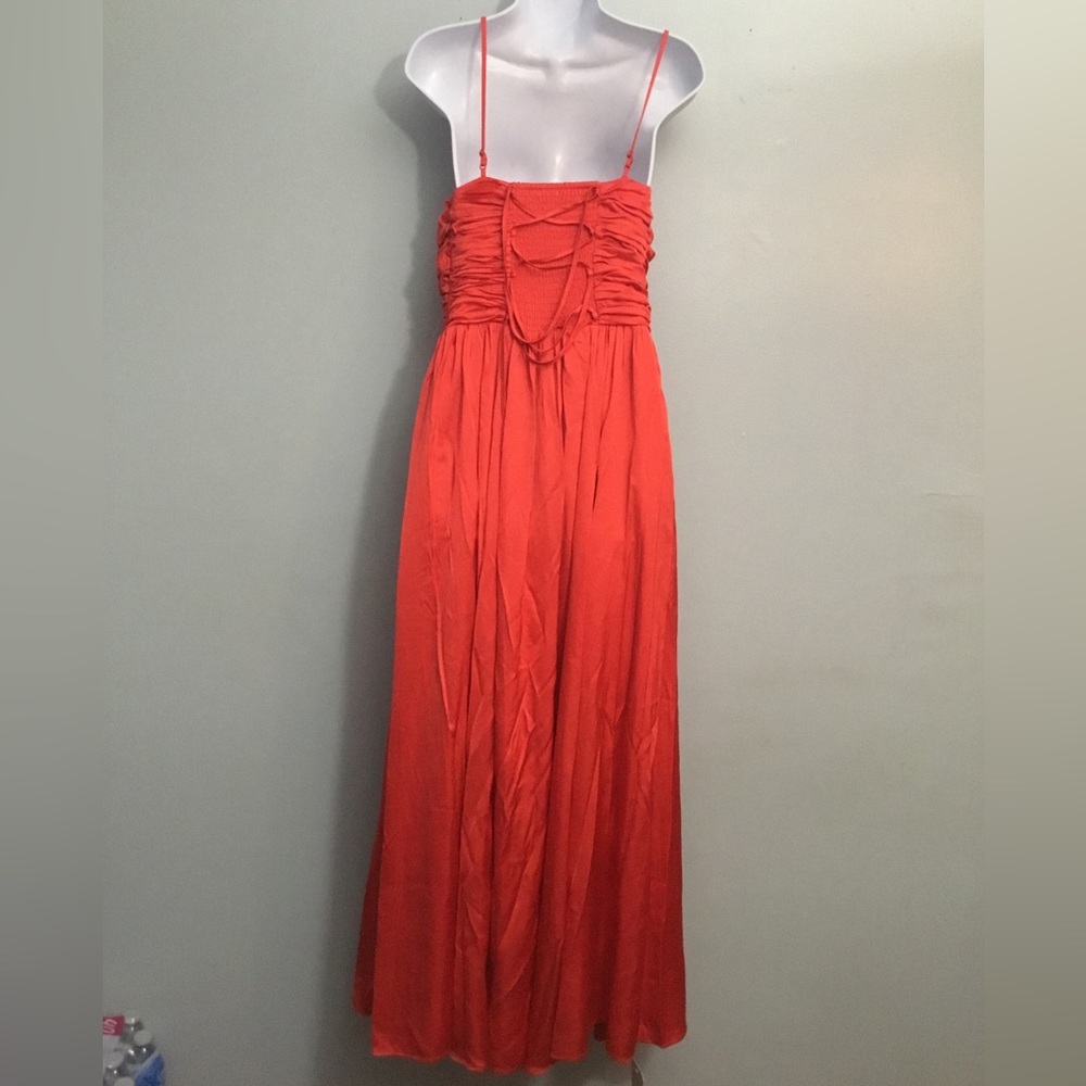 Abercrombie & Fitch Red Ruched Spaghetti-Strap Maxi Dress - Picture 5 of 16